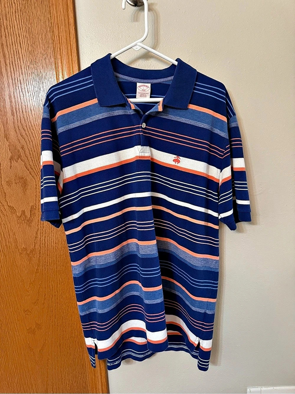 Brooks Brothers 346 Short sleeve Polo Large Blue Orange stripes